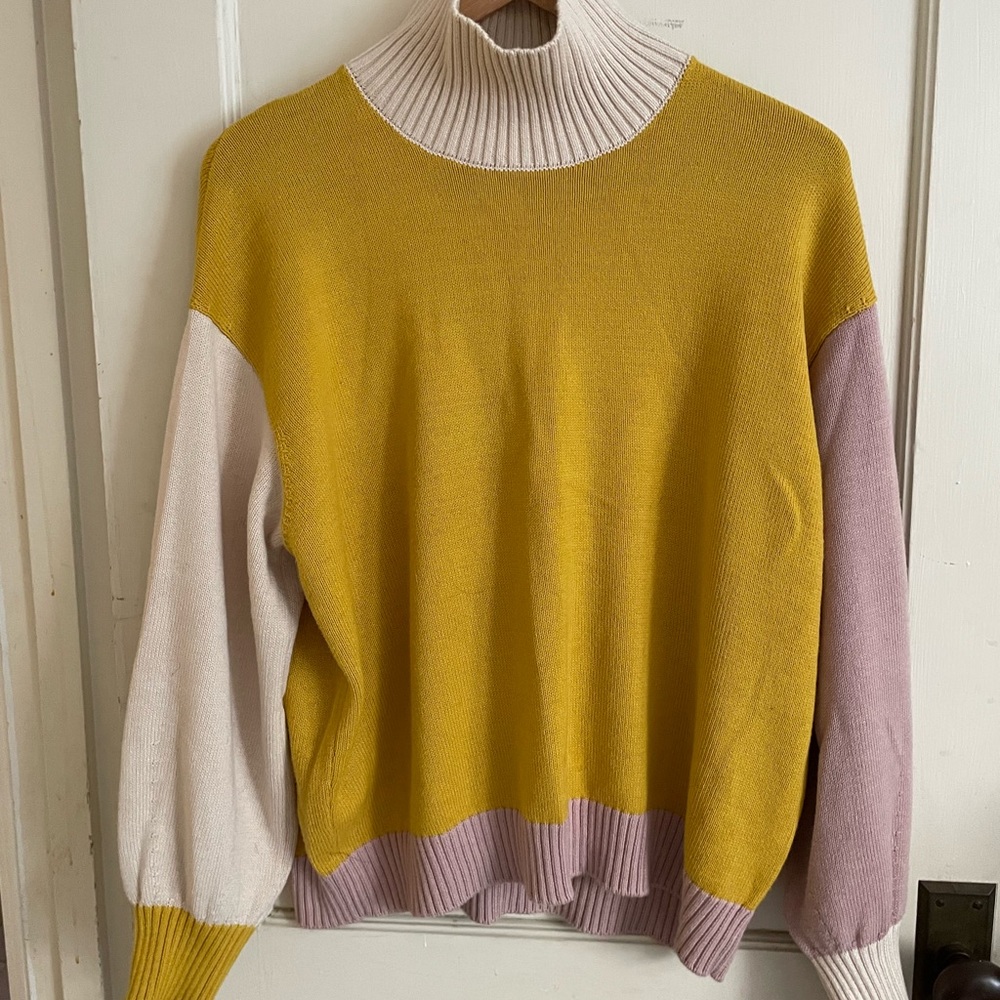 Back Beat Co. Yellow and Cream Cowl Neck Sweaters